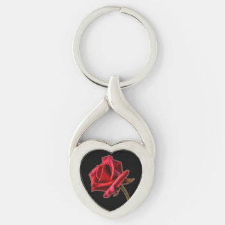 Drasted Heart Red Rose op zwarte Sleutelhanger