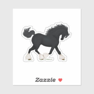 Dravend Hollands paard zwart met bles in draf Sticker