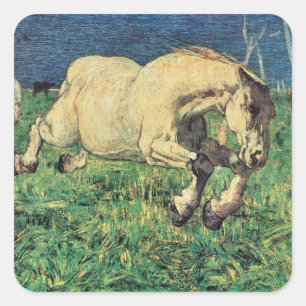 Dravend Paard door Giovanni Segantini, Vintage Kun Vierkante Sticker