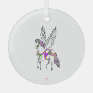 Dravend witte Pegasus antieke carrouselpaard Glas Ornament