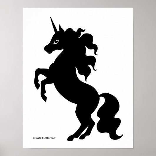 Dravende Eenhoorn - Minimalistische Zwarte en Witt Poster (Voorkant)