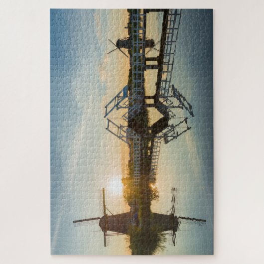 Drawbridge en windmolens bij zonsondergang in Nede Legpuzzel (Verticaal)