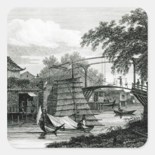 Drawbridge in Malacca, gegraveerd door George Cook Vierkante Sticker