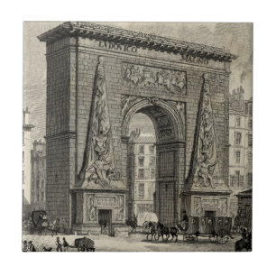 Drawing of Porte Saint-Denis Monument Tegeltje