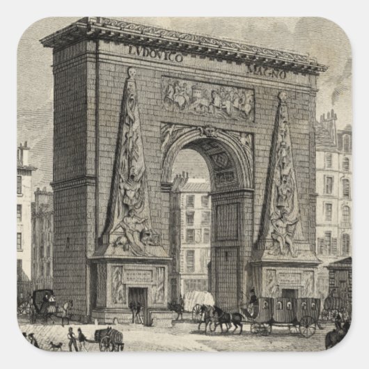 Drawing of Porte Saint-Denis Monument Vierkante Sticker (Voorkant)