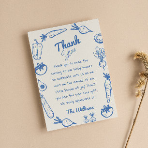 Drawn Blue Lokaal geteelde groenten Baby shower Bedankkaart