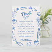 Drawn Blue Lokaal geteelde groenten Baby shower Bedankkaart (Staand voorkant)