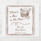 Drawn Brown Bun in the Oven Baby Shower Party Sparkling Wijnetiket (Enkel label)