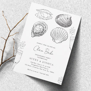 Drawn Champagne Clam Bake Engagement Party Kaart