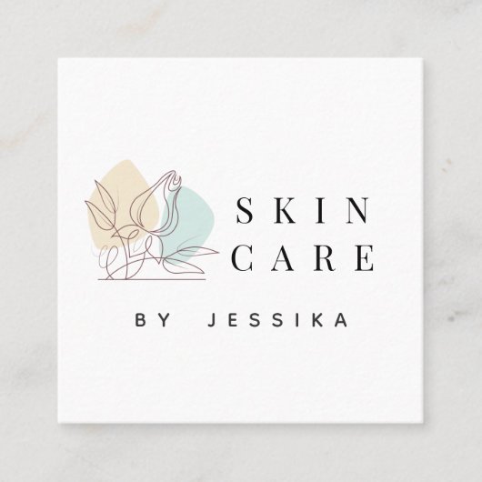 Drawn Flower Roos Line Art Skincare Clean Basic Vierkante Visitekaartje (Voorkant)