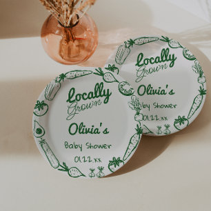 Drawn Green Lokaal geteelde Groenten Baby shower Papieren Bordje