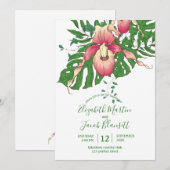 Drawn Pink and Yellow Lady Slipper Orchid Wedding Kaart (Voorkant / Achterkant)