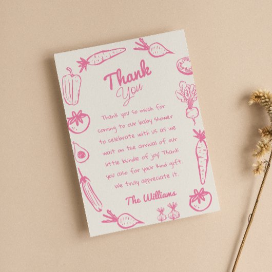 Drawn Pink Lokaal Gegroeide Girly Baby shower Bedankkaart