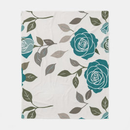 Drawn Roses In Muted Blues And Greens  Fleece Deken