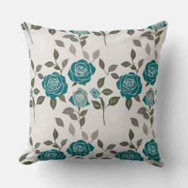 Drawn Roses In Muted Blues And Greens Scattered Kussen