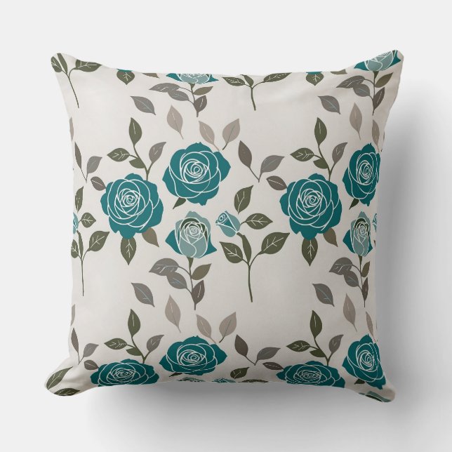 Drawn Roses In Muted Blues And Greens Scattered Kussen (Voorkant)