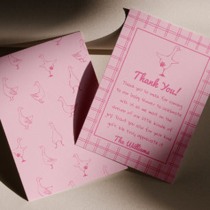 Drawn Roze Gekke Goose Gingham Girl Baby shower Bedankkaart