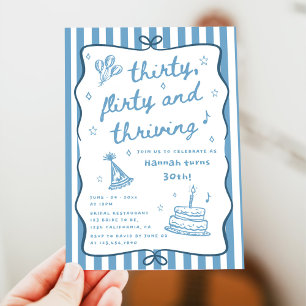 Drawn Thirty, Flirty, & Thriving 30th Birthday Kaart