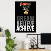 Dream Believe Achieve Basketball Citation Poster (Bureau à domicile)