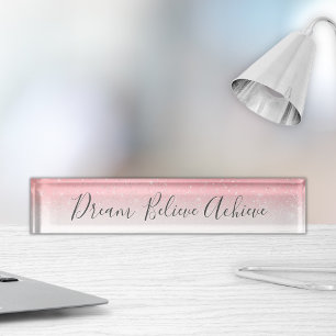 Dream Believe Bereiken Motivatie Roze Zilver Naambordje