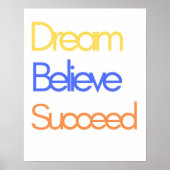 Dream Believe Succeed Motivatie Retro Kleurrijk Poster (Voorkant)