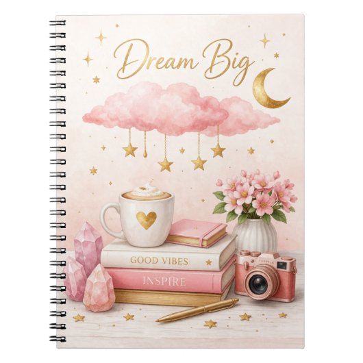 Dream Big Aesthetic Notebook 💖 Cute Pink Journal (Devant)