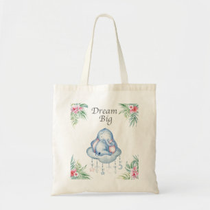 Dream Big   Cute Baby Elephant Floral Tote Bag