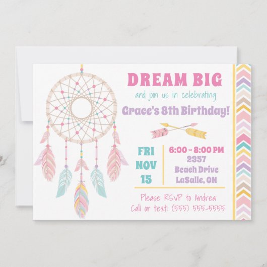 Dream Big Dream Catcher Birthday Uitnodiging (Voorkant)