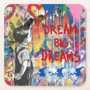 Dream Big Dreams Graffiti Wall Vierkante Kartonnen Onderzetter