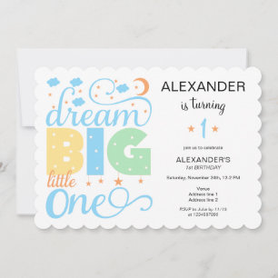 Dream Big Little One Blue Baby Boy Eerste Verjaard Kaart