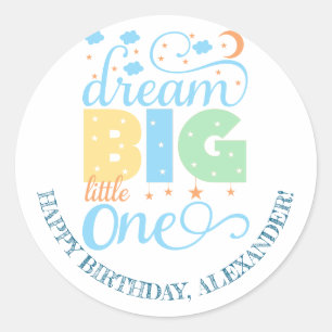 Dream Big Little One Blue Baby Boy Eerste Verjaard Ronde Sticker