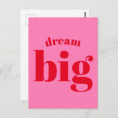 Dream Big! Modern Bold Red - Hot Pink Typografie Briefkaart (Voorkant / Achterkant)