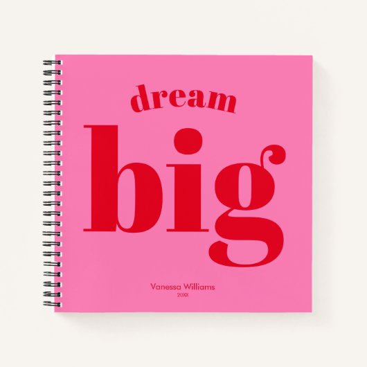 Dream Big! Modern Bold Red - Hot Pink Typografie Notitieboek (Voorkant)