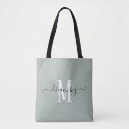 Dream Big Motivatie Monogram Initiaal Sage Green Draagtas