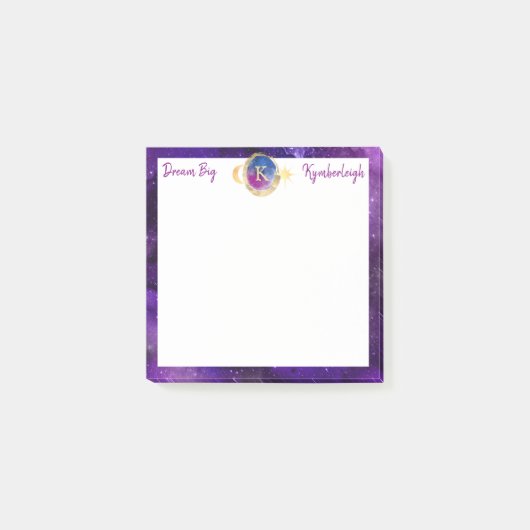 Dream Big Paars Galaxy Gold Monogram Small Square Post-it® Notes (Voorkant)
