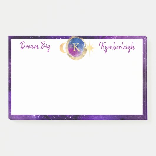 Dream Big Paars Galaxy Monogram Groot rechthoekig Post-it® Notes (Voorkant)