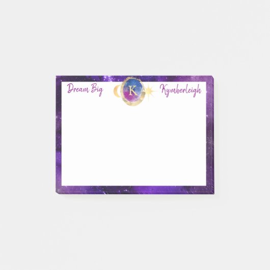 Dream Big Paars Galaxy Monogram Small Retangular Post-it® Notes (Voorkant)