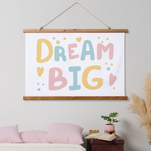 Dream Big Pastel Hearts Hangend Wandkleed (Slaapkamer)