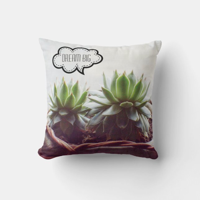Dream Big Phrase Succulent Aeonium Kussen (Voorkant)