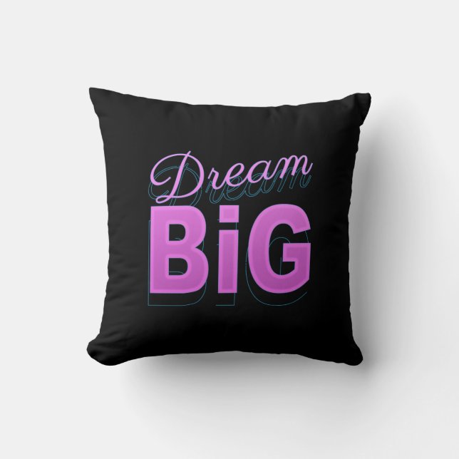 Dream big retro style roze zwarte neon 80s kussen (Voorkant)