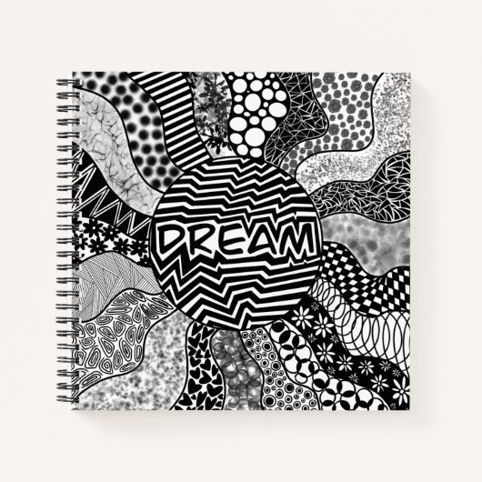 Dream Black en White Mandala Square notebook Notitieboek (Voorkant)