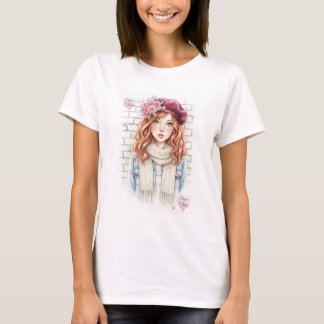 Dream & Bloom Watercolor Girl Art Women's Fitted T-shirt