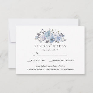 Dream Blue Bloemenbruiloft RSVP MAALTIJD optie Kaartje
