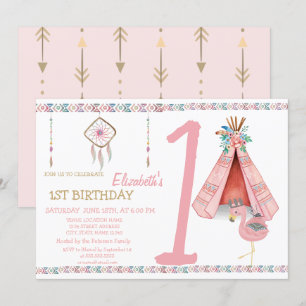 Dream Catcher, Arrows, FlamingoBirthday Uitnodigin Kaart