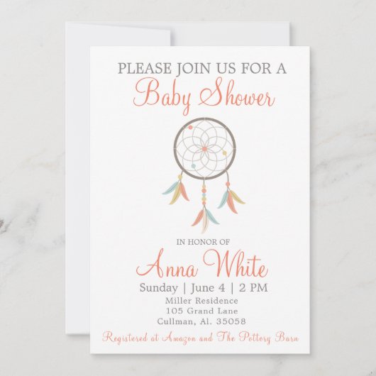 Dream Catcher Baby shower Invitation Kaart (Voorkant)