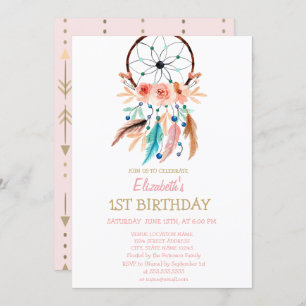 Dream Catcher, Boho Birthday Uitnodiging