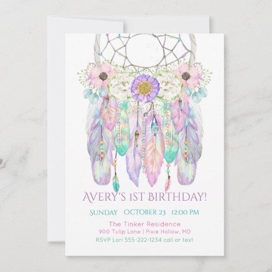 Dream Catcher Boho Feathers Arrows Invitation Kaart (Voorkant)