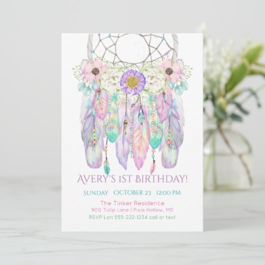 Dream Catcher Boho Feathers Flèches Invitation (Debout devant)
