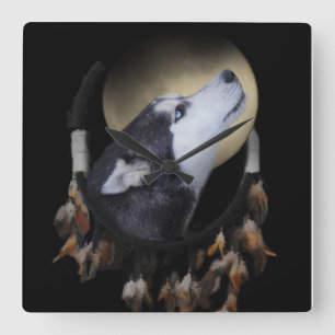 Dream catcher en blue eyed Husky Vierkante Klok