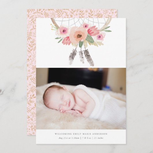 Dream Catcher Faire-part de naissance (Devant / Derrière)